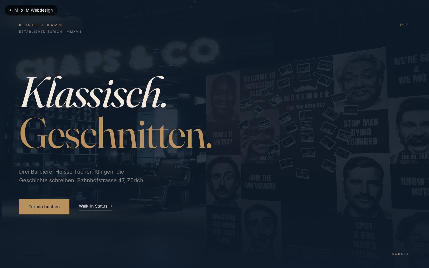 Startseite des Designkonzepts Klinge und Kamm