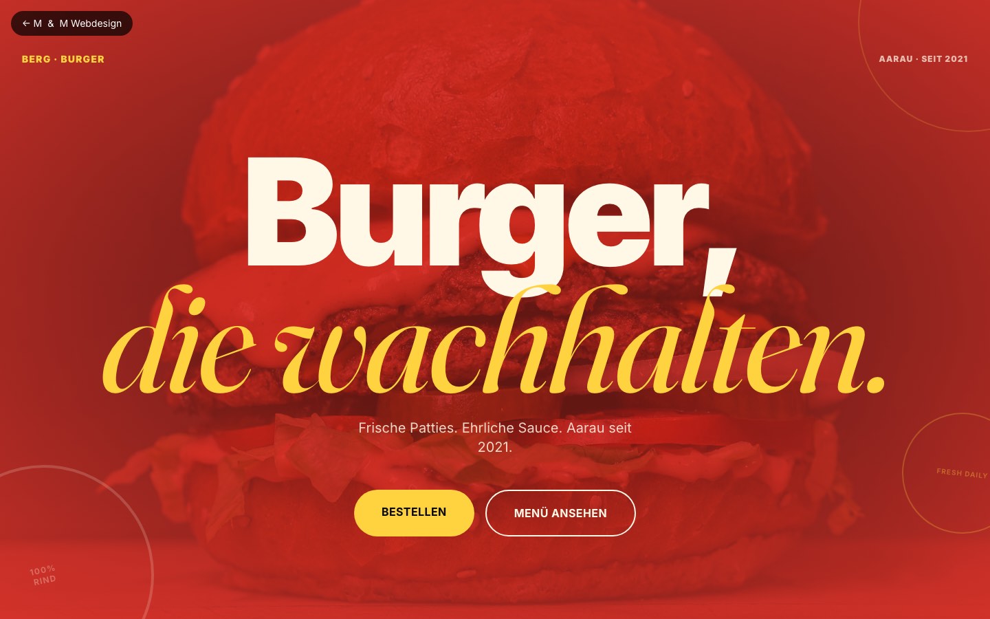 Startseite des Designkonzepts Buns & Bites